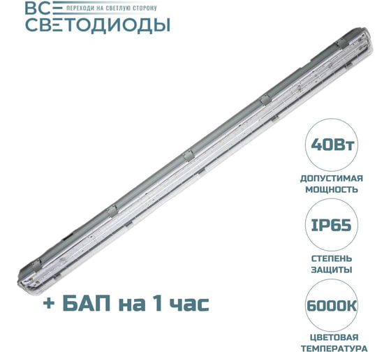 Аварийный светильник ВСЕСВЕТОДИОДЫ АЙСБЕРГ VS101M 40W-5000Lm 6000-6500К ПРОЗРАЧНЫЙ IP65 с БАП 1 час vs101m-40-tr-6k-li1h