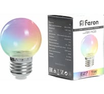 Светодиодная лампа FERON LB-371, G60 шар, 3W 230V E27 RGB, угол рассеивания 220 38133