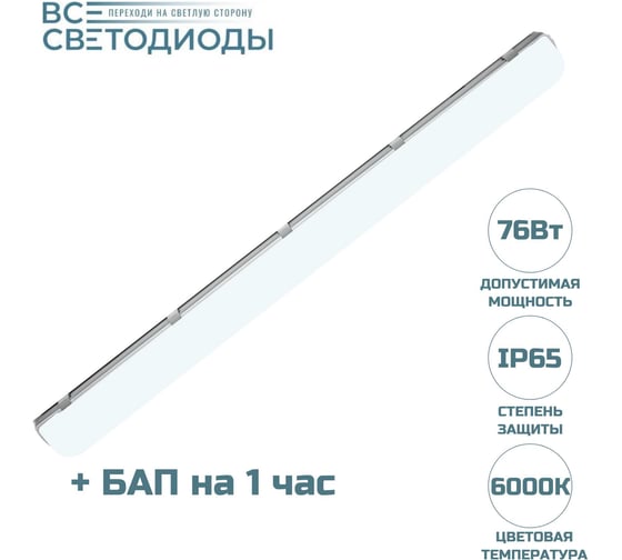 Аварийный светильник ВСЕСВЕТОДИОДЫ АЙСБЕРГ VS103M 76W-9500Lm 6000-6500К ОПАЛ IP65 c БАП на 1 час vs103m-76-op-6k-li1h