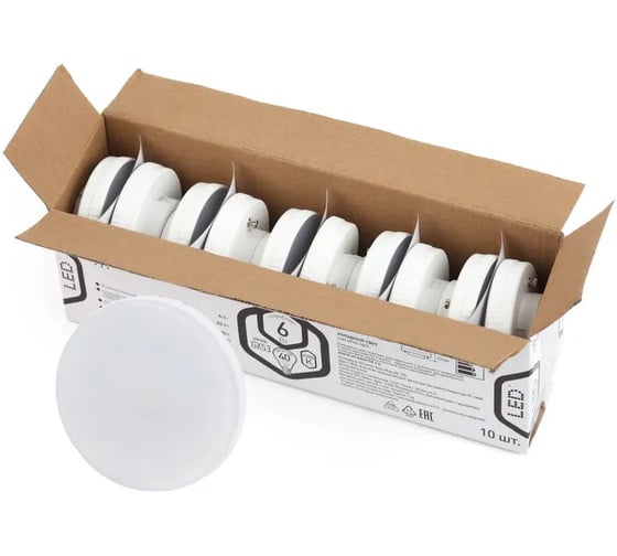 Набор 10 штук лампочки ЭРА RED LINE LED GX6W865GX53 R (10PACK) GX53 6 Вт таблетка холодный свет Б0069509