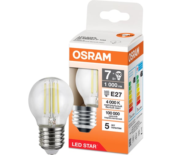 Светодиодная лампочка OSRAM LED STAR CLP100 7W/840 230V CL E27 10x1RU 4099854313158