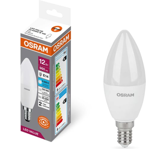 Светодиодная лампочка OSRAM LED VALUE CLB75 12SW/865 230VFR E1420x5X1RU 4099854308741 1