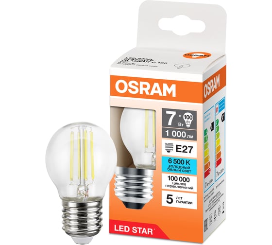 Светодиодная лампочка OSRAM LED STAR CLP100 7W/865 230V CL E27 10x1RU 4099854313189