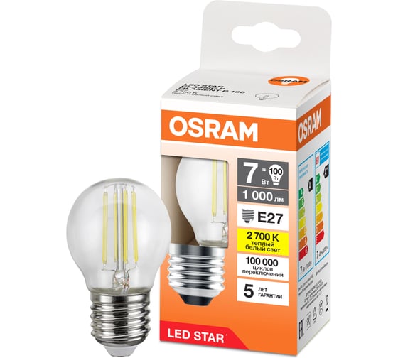 Светодиодная лампочка OSRAM LED STAR CLP100 7W/827 230V CL E27 10x1RU 4099854313127 1