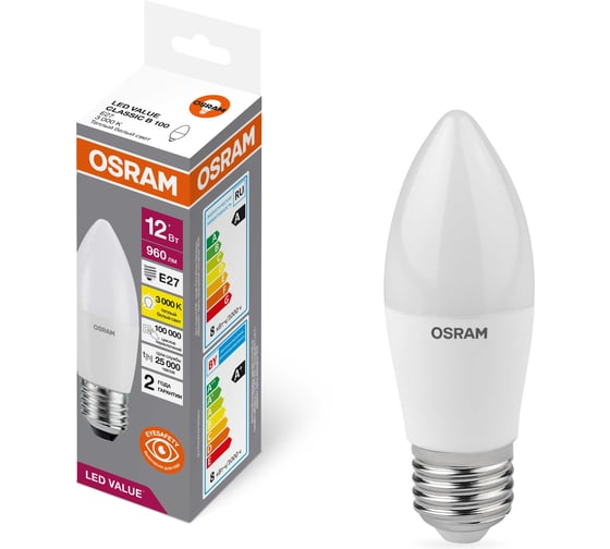 Светодиодная лампочка OSRAM LED VALUE CLB75 12SW/830 230VFR E2720x5X1RU 4099854308765 1