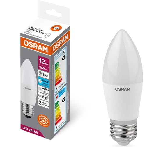 Светодиодная лампочка OSRAM LED VALUE CLB75 12SW/865 230VFR E2720x5X1RU 4099854308826 1