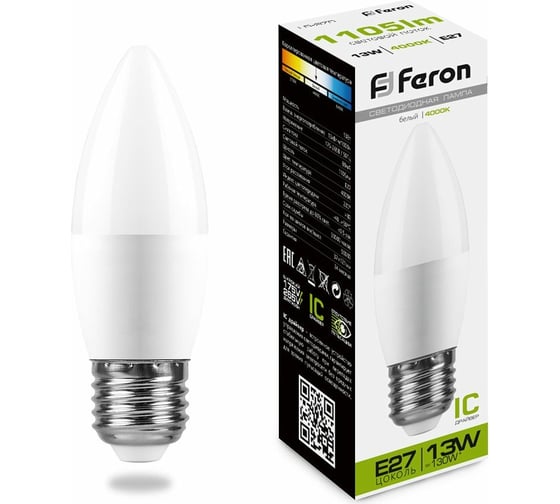 Светодиодная лампа FERON LB-970, 13W, 230V E27 4000K свеча 38111 1