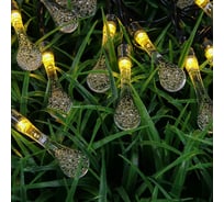 Гирлянда на солнечной батарее INBLOOM Капля, 25LED, 7м, шампань, 2 реж, ПВХ зел, 2V80mA, 1.2V600mAh 185-180