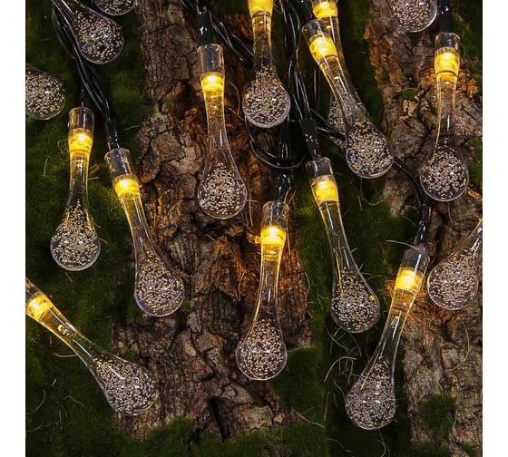 Гирлянда на солнечной батарее INBLOOM Капля, 25LED, 7м, шампань, 2 реж, ПВХ зел, 2V80mA, 1.2V600mAh 185-180