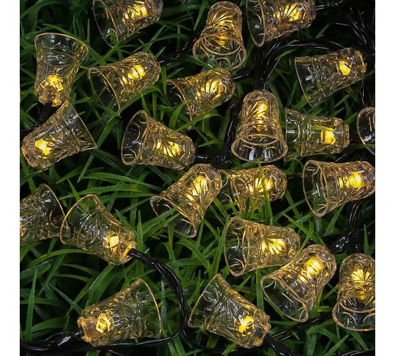 Гирлянда на солнечной батарее INBLOOM Колокольчик, 7м, 25LED, шампань, 2 реж, ПВХ зел, 2V80mA, 1.2V600mAh 384-334 1