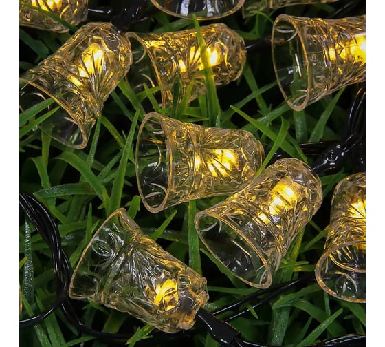 Гирлянда на солнечной батарее INBLOOM Колокольчик, 7м, 25LED, шампань, 2 реж, ПВХ зел, 2V80mA, 1.2V600mAh 384-334