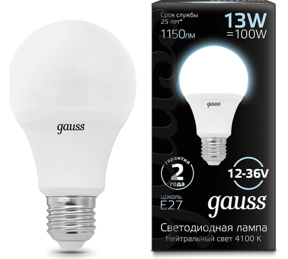 Лампа Gauss A60 AC12-36V 13W 1150lm 4100K E27 LED 202502213