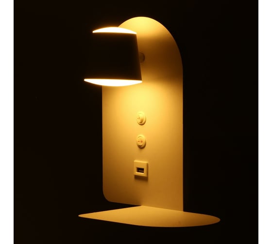Бра с левой полочкой BayerLux 71020/1 LED 16Вт 3000К 4000К USB белый 23х14,5х23,5 см 4901177