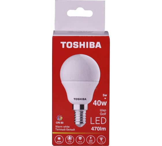 Светодиодная лампа TOSHIBA Golf G45 5W 470lm CRI 80 ND 3000К E14 01301315925A