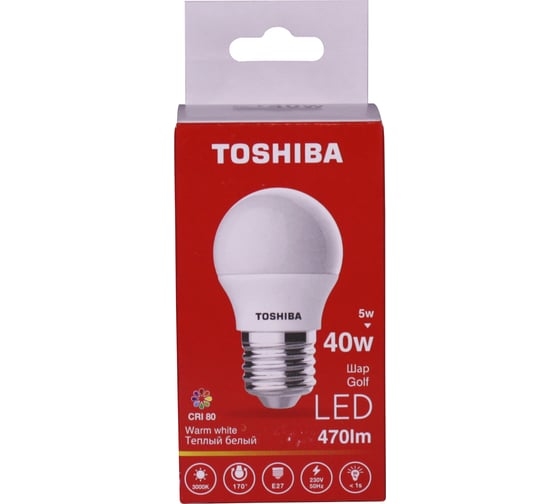 Светодиодная лампа TOSHIBA Golf G45 5W 470lm CRI 80 ND 3000К E27 01301315929A