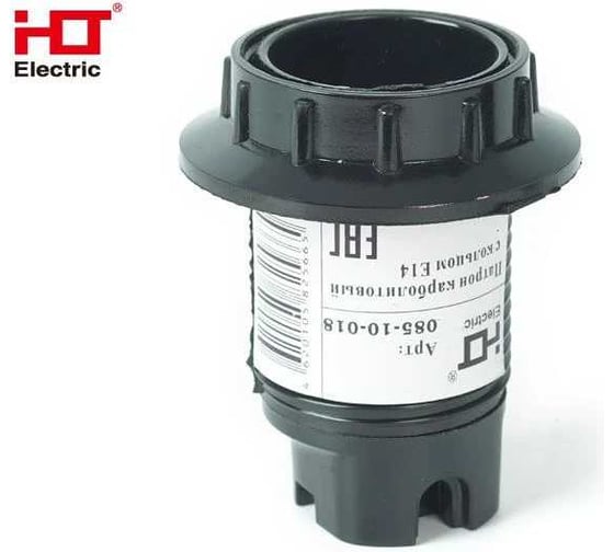Патрон карболитовый с кольцом HLT Е14, черный (50шт./уп.), стикер на изделии 085-10-018