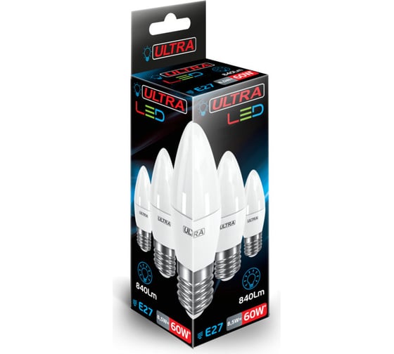 Светодиодная лампа Ultra LED С37 8,5W E27 4000K