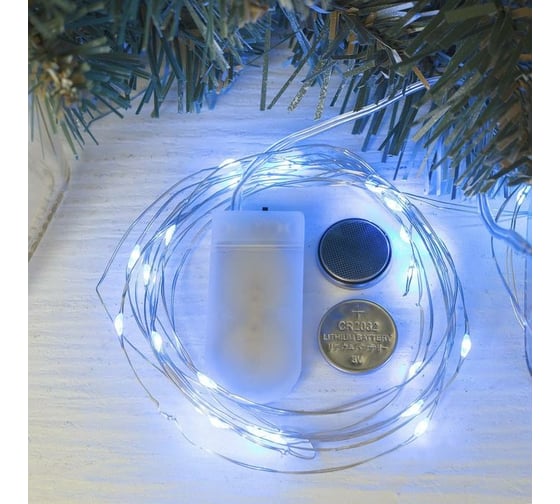 Гирлянда-нить Luazon ROSA, IP20, 5 м, Н.С. LED-50-6V, 2хCR2032, фиксинг, синий 2433895