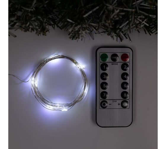 Гирлянда-нить Luazon ROSA, IP20, 2 м, Н.С. LED-20-5V, USB, 8 режимов, пульт, белый 5198350