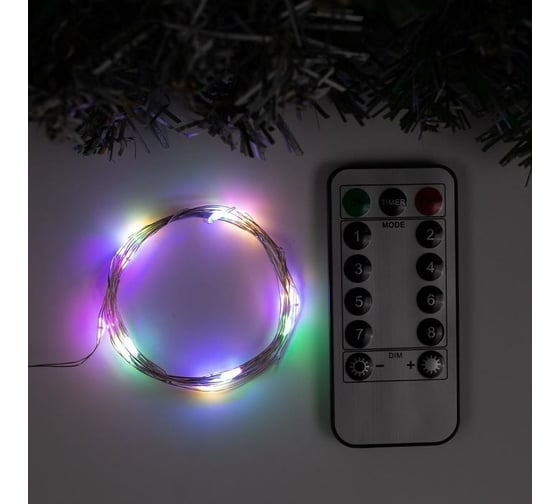 Гирлянда-нить Luazon ROSA, IP20, 2 м, Н.С. LED-20-5V, USB, 8 режимов, пульт, мультиколор 5198349 1