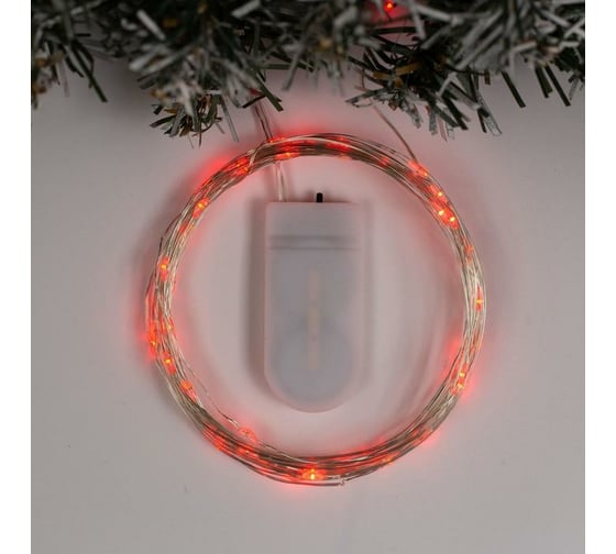 Гирлянда-нить Luazon ROSA, IP20, 5 м, Н.С. LED-50-6V, 2хCR2032, фиксинг, красный 2433896