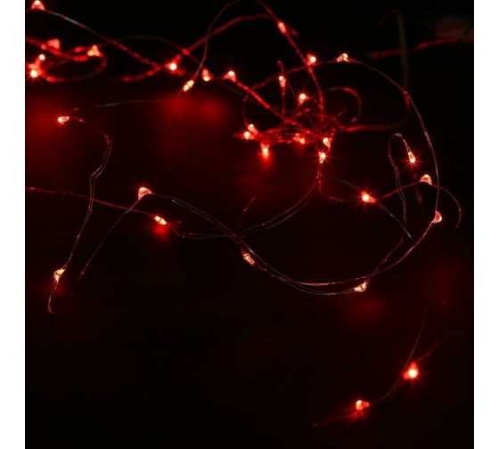 Гирлянда-нить Luazon ROSA, IP20, 5 м, Н.С. LED-50-6V, 2хCR2032, фиксинг, красный 2433896