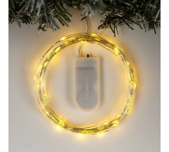 Гирлянда-нить Luazon ROSA, IP20, 5 м, Н.С. LED-50-6V, 2хCR2032, фиксинг, желтый 2433898 1