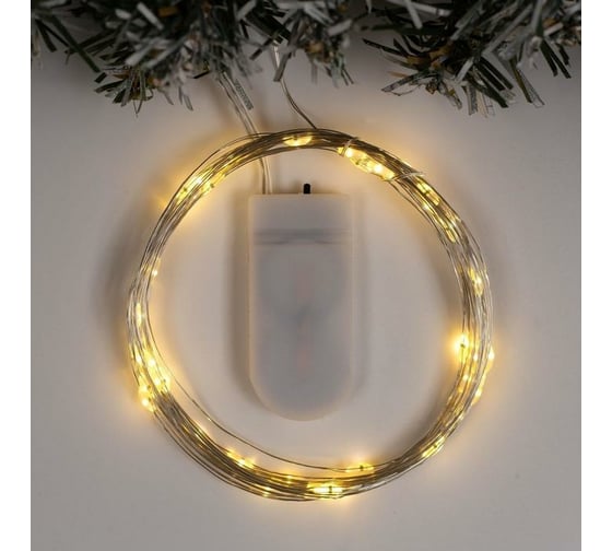 Гирлянда-нить Luazon ROSA, IP20, 5 м, Н.С. LED-50-6V, 2хCR2032, фиксинг, теплый белый 2433894