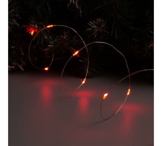 Гирлянда-нить Luazon ROSA, IP20, 1 м, Н.С. LED-10-6V, 2хCR2032, фиксинг, красный 5198295