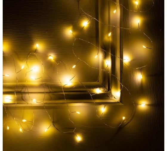Гирлянда-нить Luazon ROSA Мишура, IP20, 5 м, Н.С. LED-100-12V, БП в комплекте, фиксинг, теплый белый 5198388 1