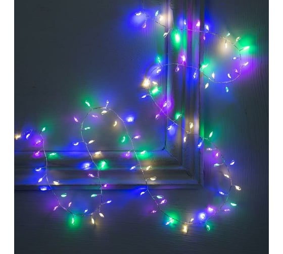 Гирлянда-нить Luazon ROSA Мишура, IP20, 1 м, Н.С. LED-100-4.5V, 3хАА, 2 режима, мультиколор 5198398