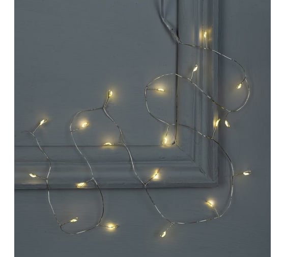 Гирлянда-нить Luazon ROSA Мишура, IP20, 1 м, Н.С. LED-20-6V, 2хCR2032, фиксинг, теплый белый 5198379