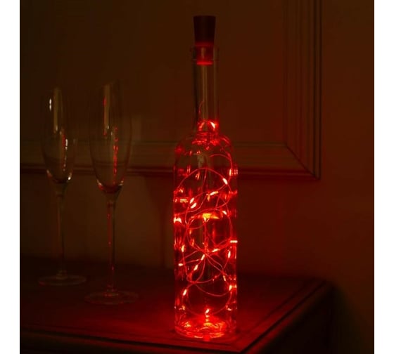 Гирлянда-нить Luazon ROSA Пробка, IP20, 2 м, Н.С. LED-20-4.5V, 3хLR44, фиксинг, красный 2433904