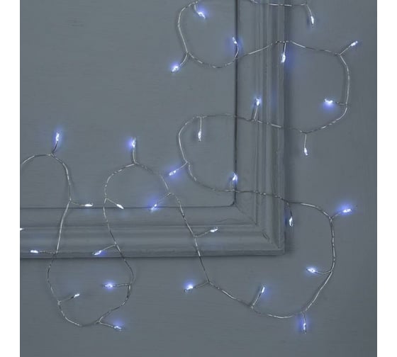Гирлянда-нить Luazon ROSA Мишура, IP20, 2 м, Н.С. LED-50-6V, 2хCR2032, фиксинг, белый 5198396