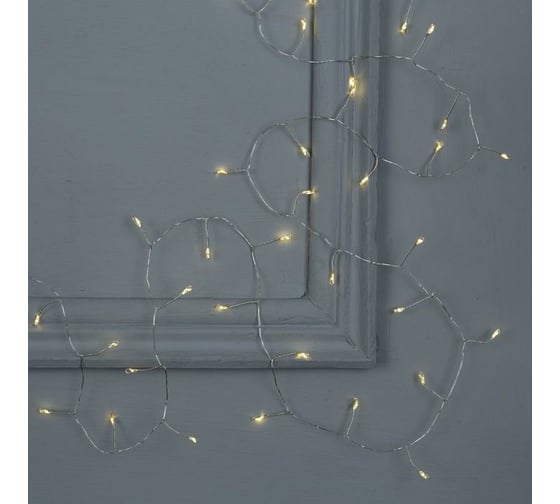 Гирлянда-нить Luazon ROSA Мишура, IP20, 2 м, Н.С. LED-50-6V, 2хCR2032, фиксинг, теплый белый 5198397 1