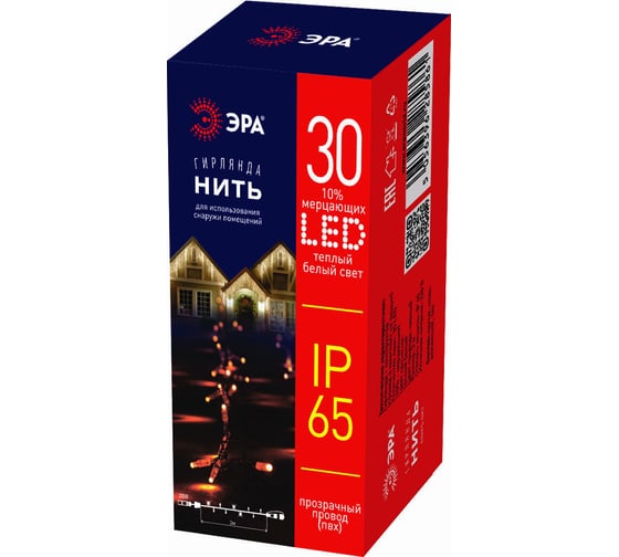 Гирлянда ЭРА ERAPSNP3 30LED нить 3 м, теплый свет, ПВХ, 220В, IP65 Б0051887