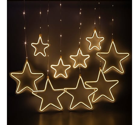 Светодиодная новогодняя гирлянда ЭРА занавес Неоновые звезды теплый свет ЕGNIG - ST Б0051877