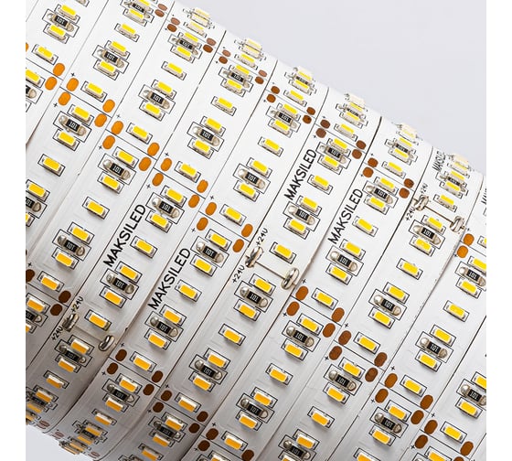 Светодиодная лента MAKSBRIGHT 24В, 204д/м, 22.6Вт/м, IP20, 1600лм/м, 3200K, тепл. белый, 5м MB-R204-FE-3014-WW-S