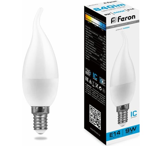Светодиодная лампа FERON LB-570 Свеча на ветру E14 9W 6400K 38136