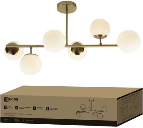 Светильник потолочный IN HOME AURORA LUNA-6G9-LT 6xG9 матовые плафоны, латунный корпус 4690612062754