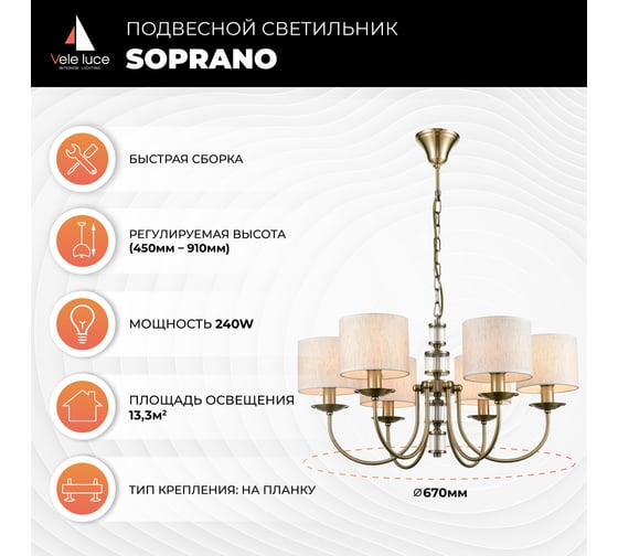 Подвесная люстра Vele Luce Soprano VL4194P06