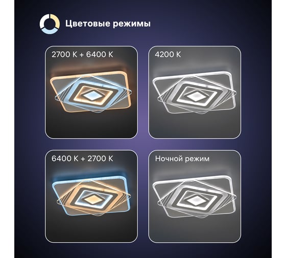 Светодиодная диммируемая люстра RITTER с ДУ BRIENNO 100Вт, 2700К+6400K/4200К/6400К+2700K, 7000Лм 520x50мм 52387 1