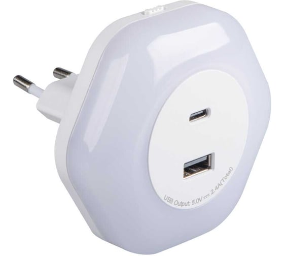 Ночник светильник в розетку KANLUX BOLA LED 2xUSB WW W 37397