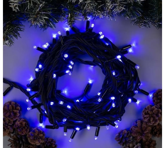 Гирлянда-нить Luazon PRO, IP65, УМС-3W, 10 м, Н.Т. Каучук LED-100-220V, БП, фиксинг, синий 1080631