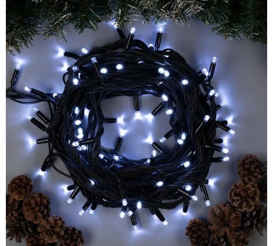 Гирлянда-нить Luazon PRO, IP65, УМС-3W, 10 м, Н.Т. Каучук LED-100-220V, БП, фиксинг, белый 1080630