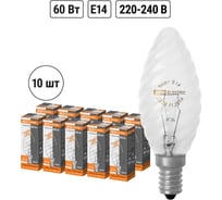 Лампа накаливания TDM ELECTRIC 10шт/упаковка "Витая свеча" прозрачная 60 Вт-230 В-Е14 SQ0332-0014