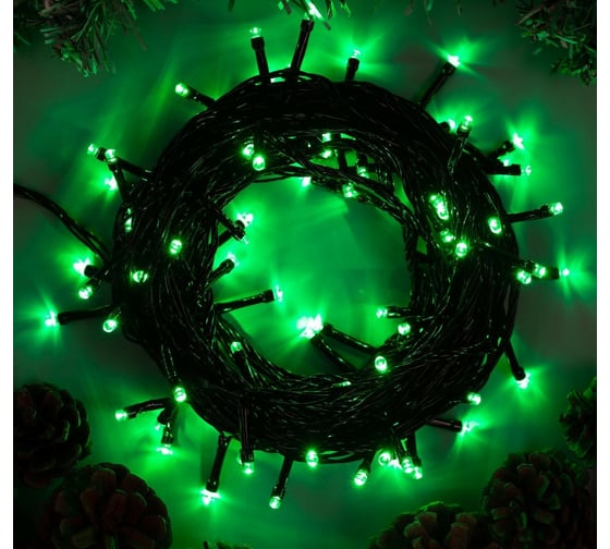 Гирлянда-нить Luazon ECO, IP20, 10 м, Н.Т. LED-100-220V, 8 режимов, зеленый 3556793