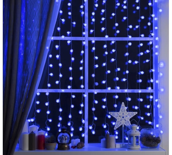 Занавес Luazon DECOR Ежики IP20, УМС вилка, 2х1.5 м, Н.С. LED-360-220V, 8 режимов, синий 2361725 1