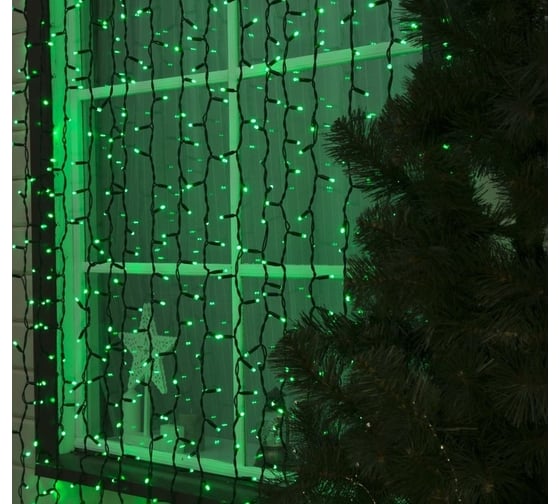 Уличная гирлянда Luazon Занавес УМС, 2х3 м, каучук Н.Т, LED-760-220V, шнур питания Н.Т, зеленый 2332857