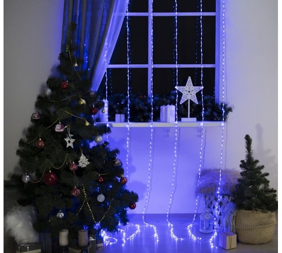 Водопад Luazon 2х3 м, Н.С. LED-800-220V, контроллер 32 режима, синий 3584294
